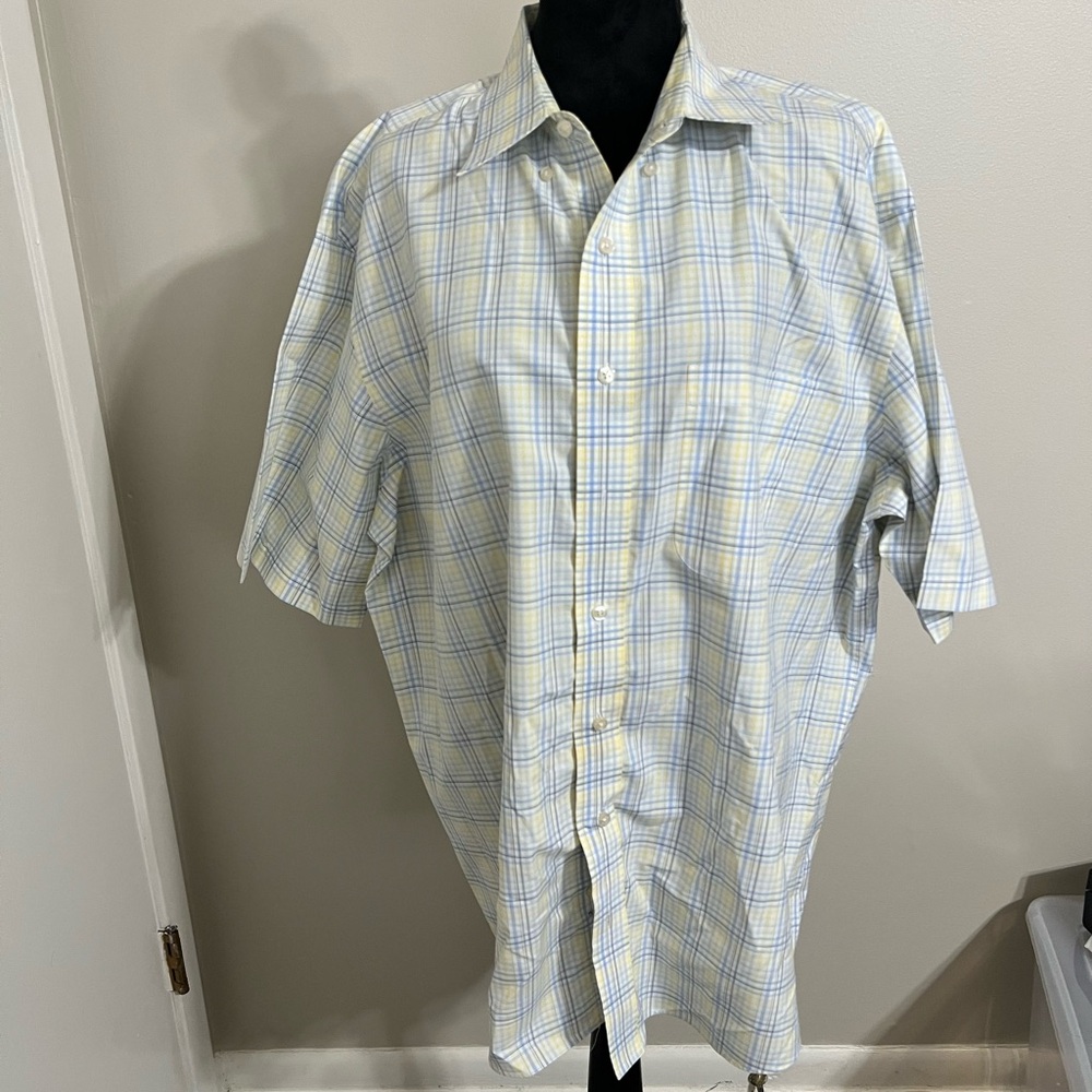 Jos. A. Bank Light Blue and Soft Yellow Checkered Shirt